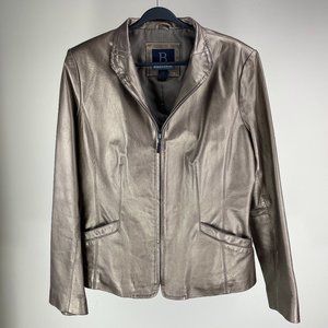 BERNARDO leather metallic taupe zip-up jacket